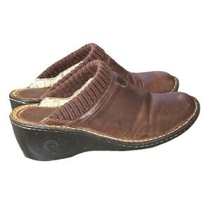 UGG Gael Clog Slip On Shoes US Size‎ 10 Brown Leather Shearling Lined Casual